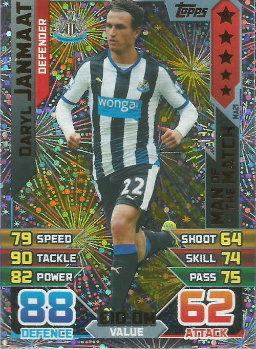 DARYL JANMAAT - MATCH ATTAX "EXTRA" 2016 -  "MAN of the MATCH" TRADING CARD