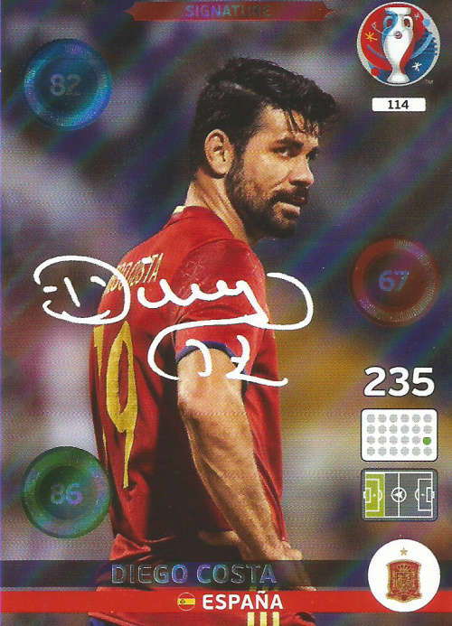 DIEGO COSTA - EURO 2016 by PANINI - "SIGNATURE" TRADING CARD 114