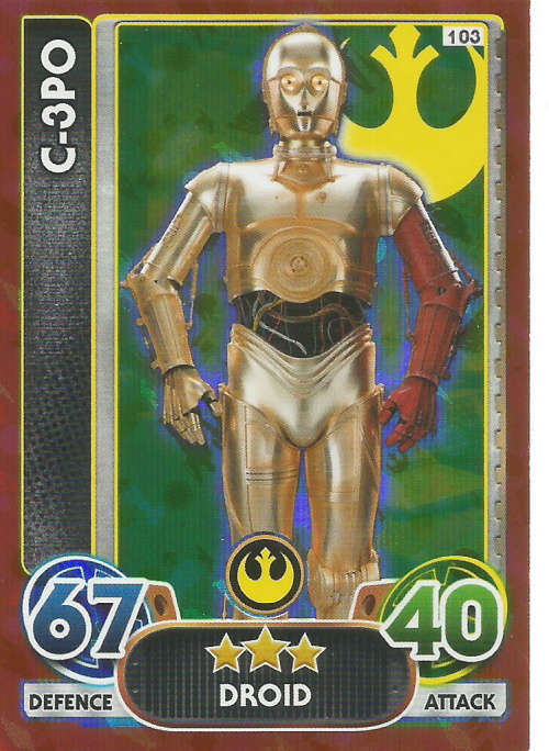 STAR WARS 2016 - FORCE ATTAX `EXTRA` - C3PO `FOIL` CARD 103