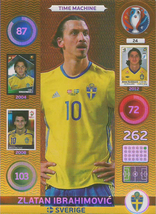 PANINI EURO 2016 - ZLATAN IBRAHIMOVIC "TIME MACHINE" FOIL TRADING CARD 24
