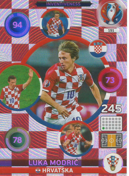 LUKA MODRIC - PANINI `UEFA EURO` 2016 EDITION -  `INVENTIVENESS` FOIL TRADING CARD 151