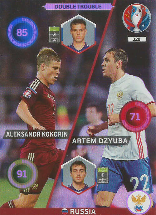 PANINI EURO 2016 - RUSSIA  "DOUBLE TROUBLE" FOIL TRADING CARD 328