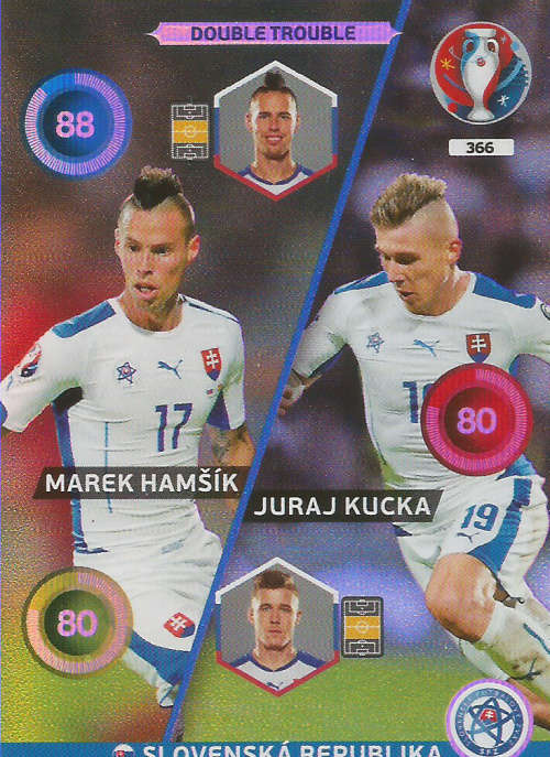PANINI EURO 2016 - SLOVENSKA REPUBLIC  "DOUBLE TROUBLE" FOIL TRADING CARD 366