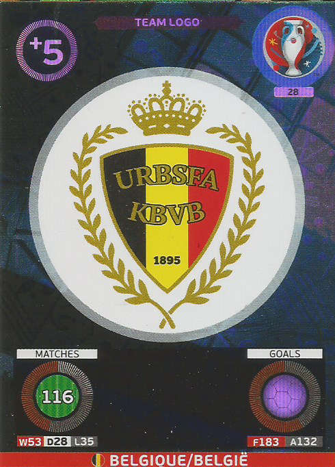 PANINI EURO 2016 - BELGIUM "TEAM LOGO" FOIL TRADING CARD 28