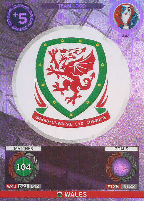 PANINI EURO 2016 - WALES "TEAM LOGO" FOIL TRADING CARD 442