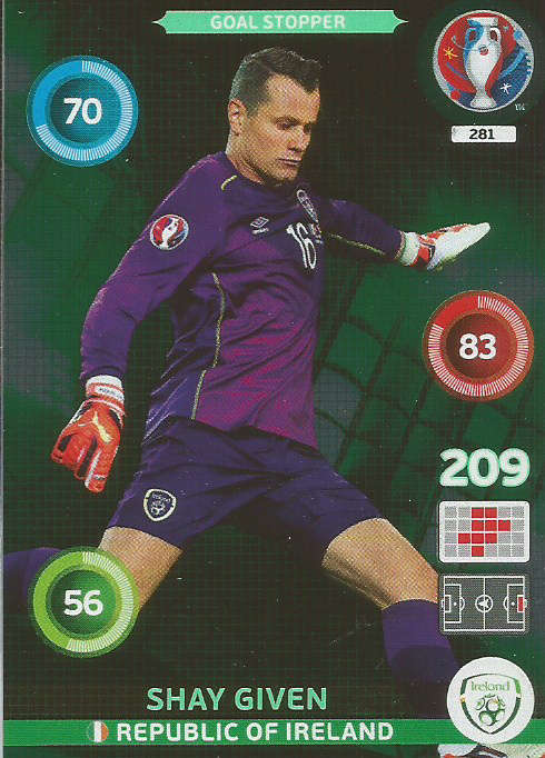 PANINI EURO 2016 - SHAY GIVEN "GOAL STOPPER" FOIL TRADING CARD 281