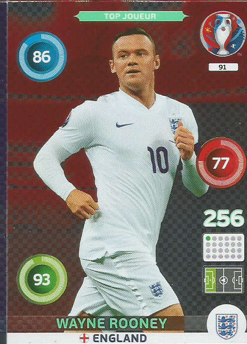 PANINI EURO 2016 - WAYNE ROONEY "TOP JOUEUR" FOIL TRADING CARD 91