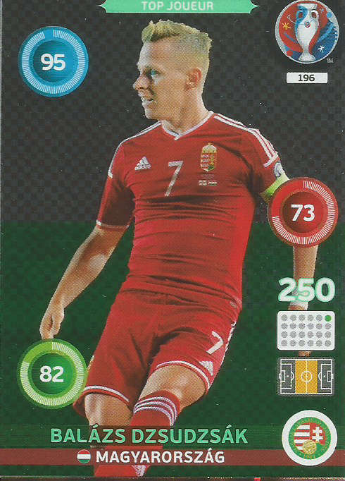 PANINI EURO 2016 - BALAZS DZSUDZSAK "TOP JOUEUR" FOIL TRADING CARD 196