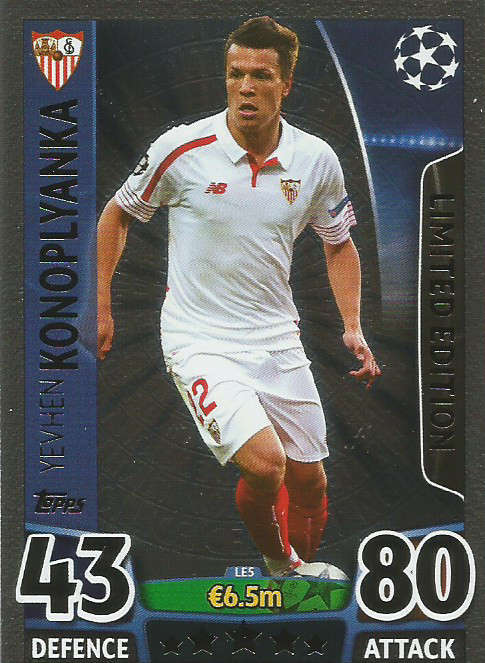 YEVHEN KONOPLYANKA - CHAMPIONS LEAGUE  2015/16 - TOPPS - "SILVER" LIMITED EDITION TRADING CARD