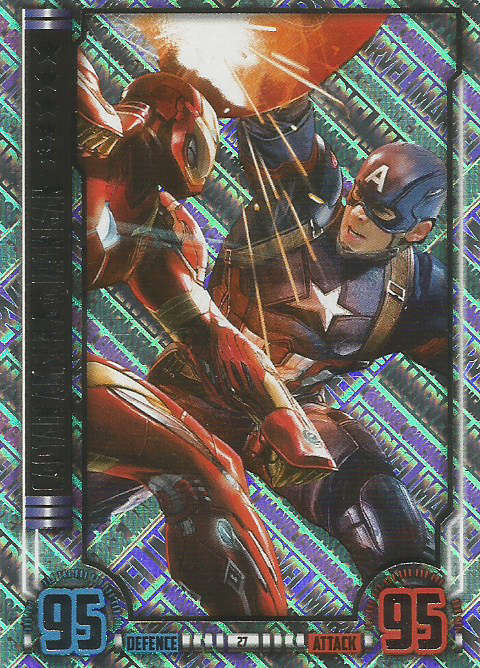 MARVEL HERO ATTAX UNIVERSE 2016 - CAPTAIN AMERICA vs IRONMAN  `UNIQUE HOLOGRAPHIC` TRADING CARD 27