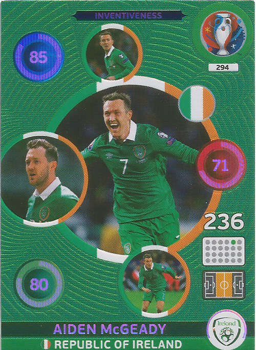 PANINI EURO 2016 - AIDEN McGEADY  "INVENTIVENESS" FOIL TRADING CARD 294