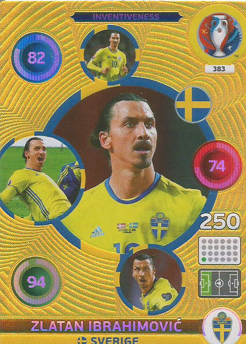 PANINI EURO 2016 - ZLATAN IBRAHIMOVIC  "INVENTIVENESS" FOIL TRADING CARD 383
