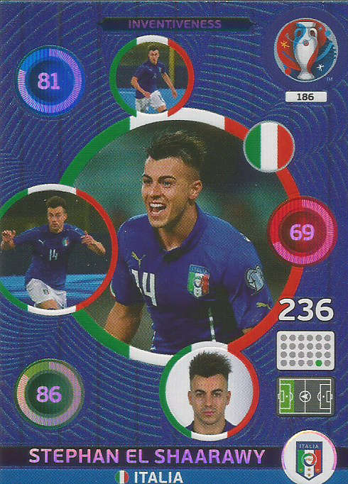 PANINI EURO 2016 - STEPHAN EL SHAARAWY  "INVENTIVENESS" FOIL TRADING CARD 186