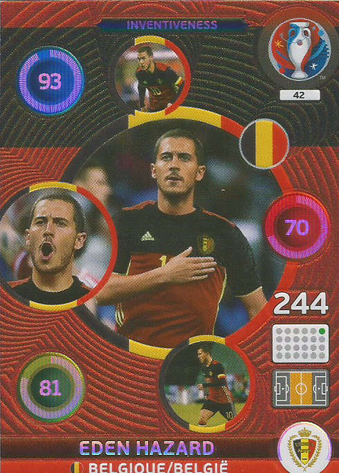 PANINI EURO 2016 - EDEN HAZARD  "INVENTIVENESS" FOIL TRADING CARD 42