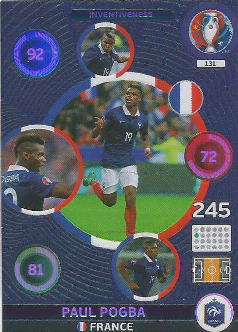 PANINI EURO 2016 - PAUL POGBA  "INVENTIVENESS" FOIL TRADING CARD 131