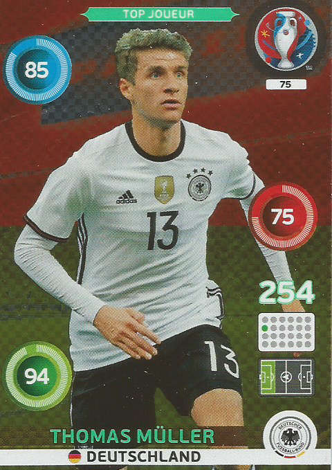 PANINI EURO 2016 - THOMAS MULLER  "TOP JOUEUR" FOIL TRADING CARD 75