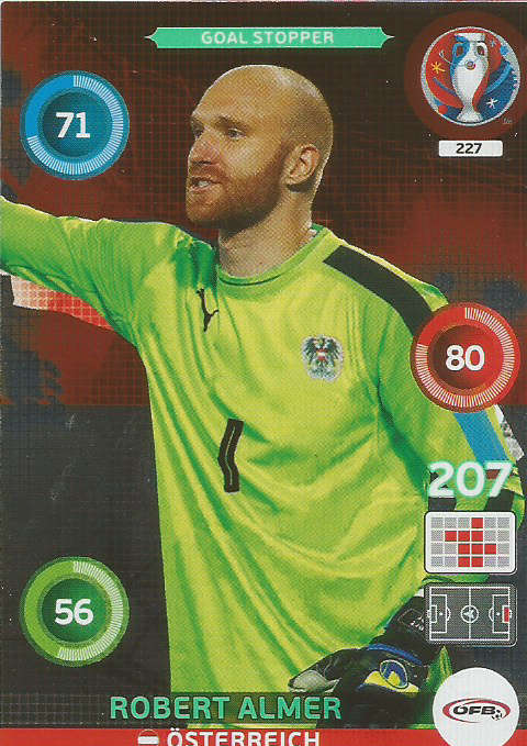 PANINI EURO 2016 - ROBERT ALMER  "GOAL STOPPER" FOIL TRADING CARD 227