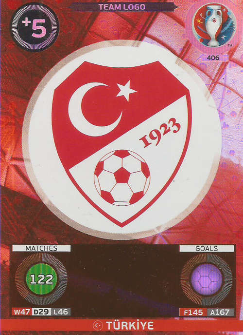 PANINI EURO 2016 - TURKEY "TEAM LOGO" FOIL TRADING CARD 406