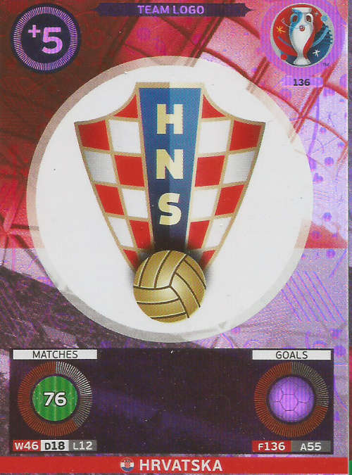 PANINI EURO 2016 - HRVATSKA "TEAM LOGO" FOIL TRADING CARD 136