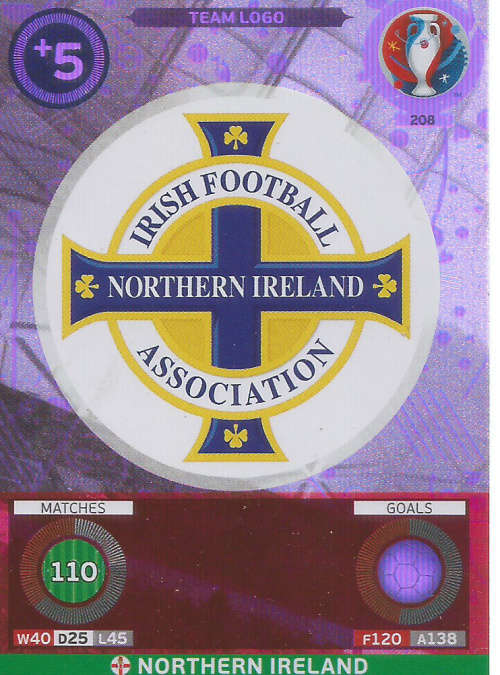 PANINI EURO 2016 - NORTHERN IRELAND "TEAM LOGO" FOIL TRADING CARD 208