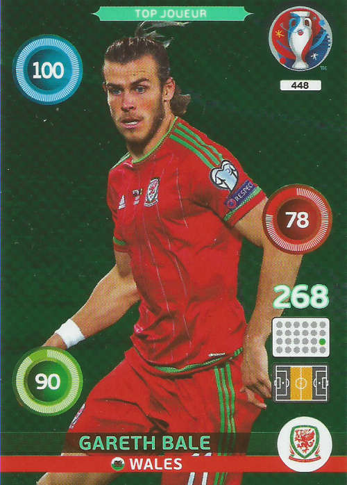 PANINI EURO 2016 - GARETH BALE  "TOP JOUEUR" FOIL TRADING CARD 448