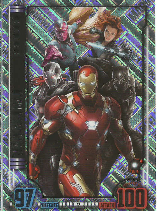 MARVEL HERO ATTAX UNIVERSE 2016 - TEAM  IRONMAN  `UNIQUE HOLOGRAPHIC` TRADING CARD 32