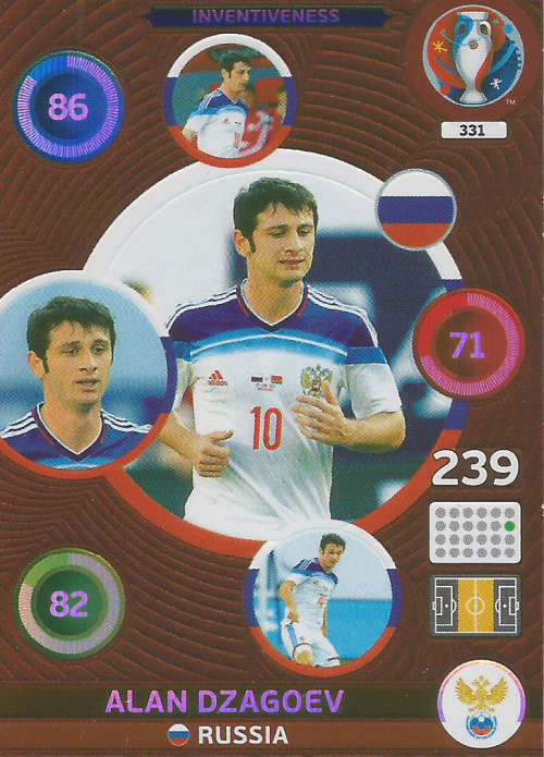 PANINI EURO 2016 - ALAN DZAGOEV  "INVENTIVENESS" FOIL TRADING CARD 331