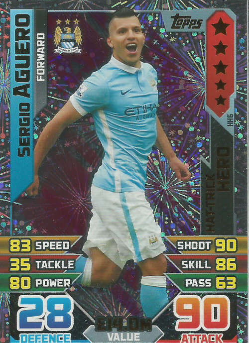 SERGIO AGUERO - MATCH ATTAX "EXTRA" 2016 -  "HAT TRICK HERO" TRADING CARD