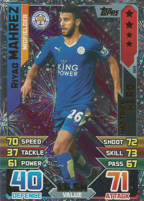 RIYAD MAHREZ - MATCH ATTAX "EXTRA" 2016 -  "HAT TRICK HERO" TRADING CARD