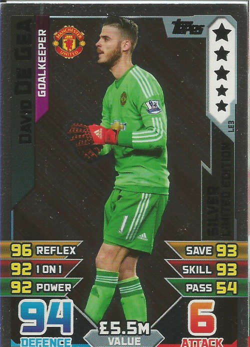 DAVID E GEA - MATCH ATTAX "EXTRA" 2016 - SILVER "LIMITED EDITION" TRADING CARD