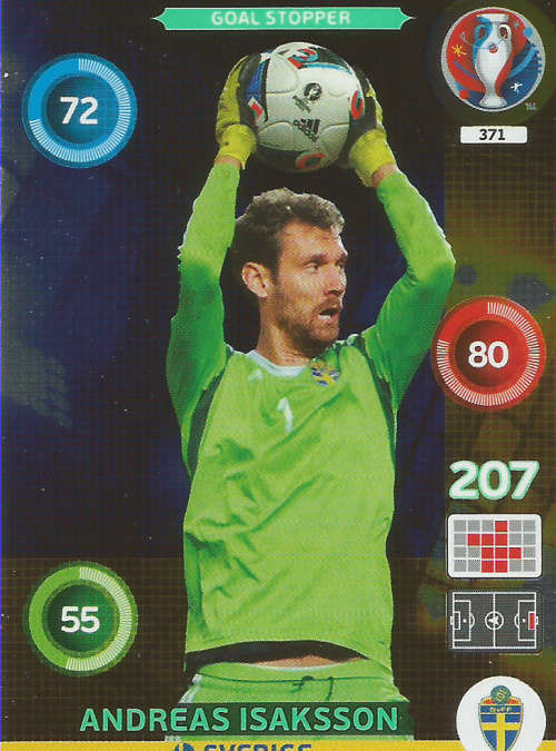 PANINI EURO 2016 - ANDREAS ISAKSSON "GOAL STOPPER" FOIL TRADING CARD 371