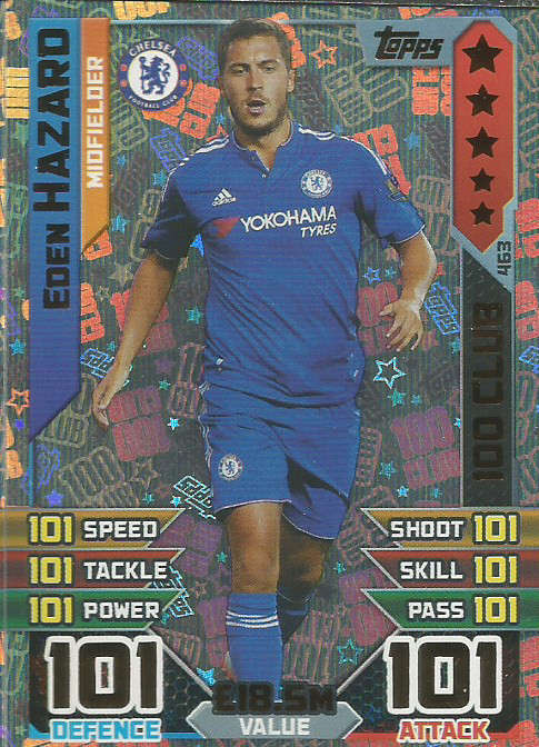 EDEN HAZARD - MATCH ATTAX 2015/2016 - "CLUB 101" TRADING CARD