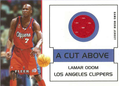 LAMAR ODOM - FLEER 2002 GAME USED "A CUT ABOVE" GAME APPAREL TRADING CARD