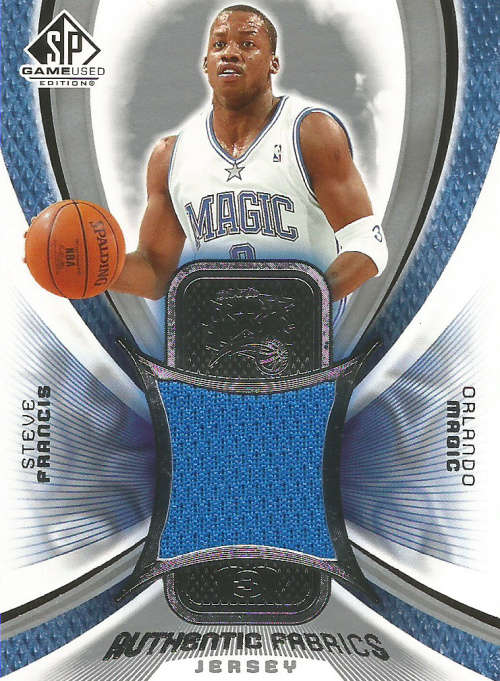 STEVE FRANCIS - UD 2006 GAME USED "AUTHENTIC FABRICS" GAME APPAREL TRADING CARD