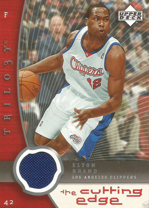 ELTON BRAND -  UD 2005 GAME USED "CUTTING EDGE TRILOGY" GAME APPAREL TRADING CARD
