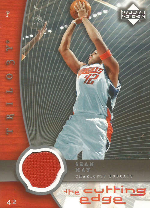 SEAN MAY -  UD 2005 GAME USED "CUTTING EDGE TRILOGY" GAME APPAREL TRADING CARD
