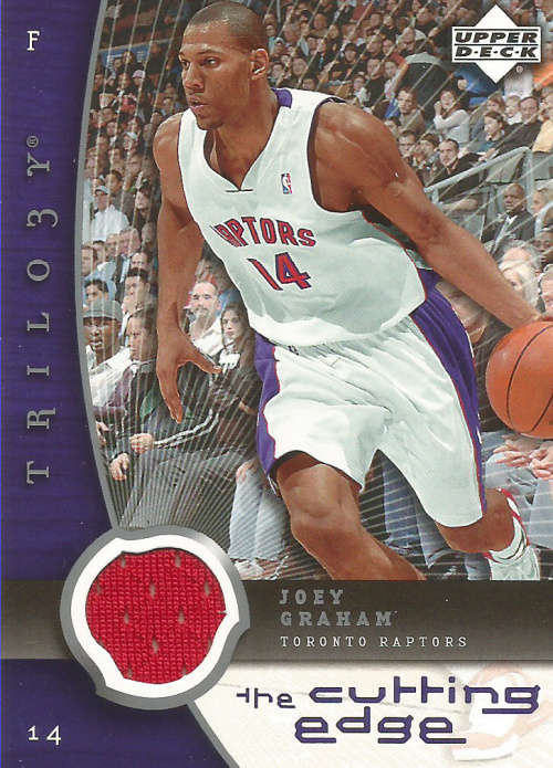 JOEY GRAHAM -  UD 2005 GAME USED "CUTTING EDGE TRILOGY" GAME APPAREL TRADING CARD
