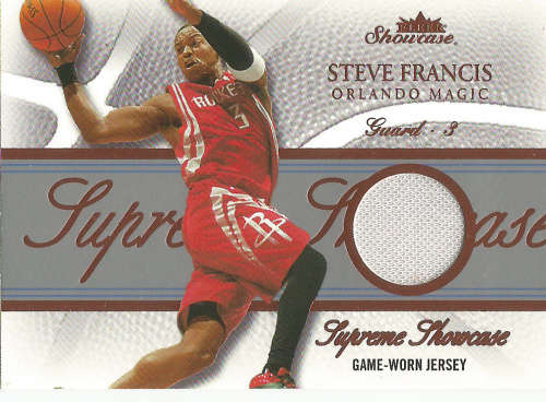 STEVE FRANCIS -  FLEER 2005 GAME USED "SUPREME SHOWCASE" GAME APPAREL TRADING CARD 211 of 300
