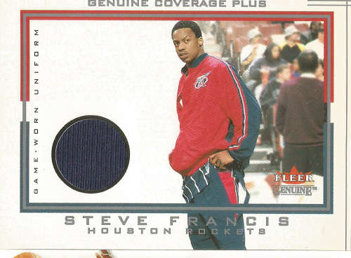 STEVE FRANCIS -  FLEER 2002 GAME USED "GENUINE COVERAGE" GAME APPAREL TRADING CARD