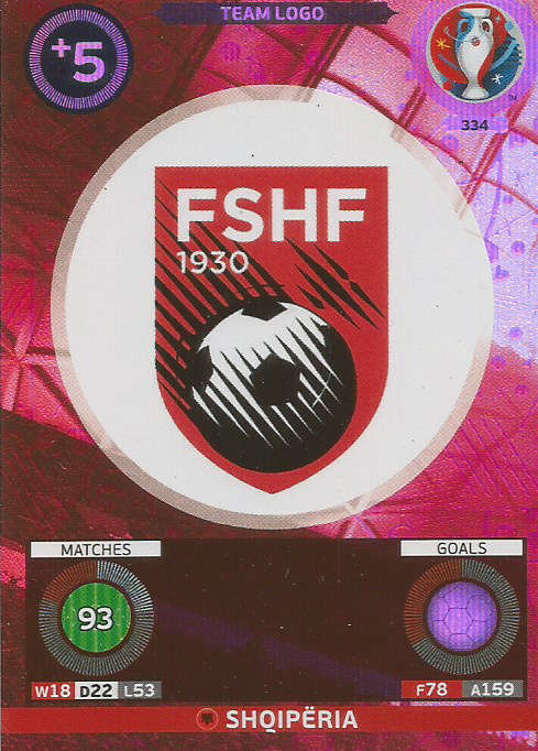 PANINI EURO 2016 - ALBANIA "TEAM LOGO" FOIL TRADING CARD 334