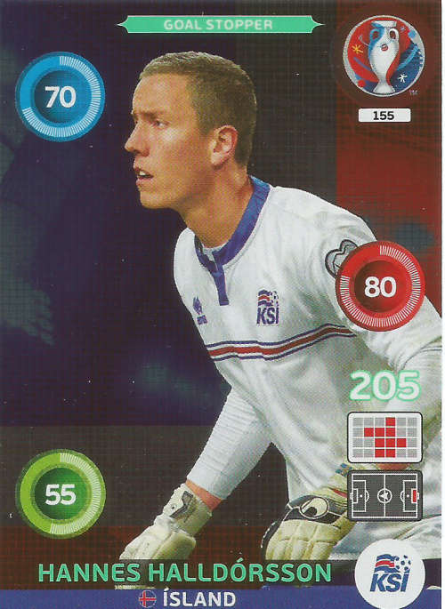 PANINI EURO 2016 - HANNES HALLDORSSON "GOAL STOPPER" FOIL TRADING CARD 155