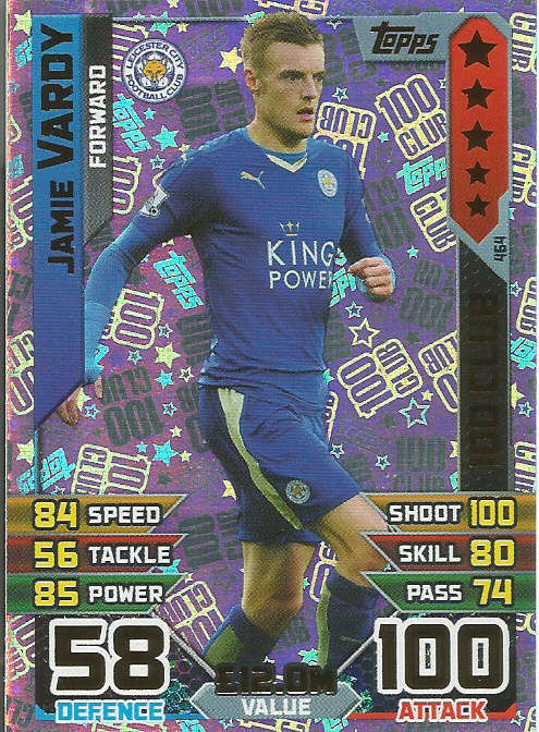 JAMES VARDY - MATCH ATTAX "EXTRA" 2016 -  "CLUB 100" TRADING CARD 464