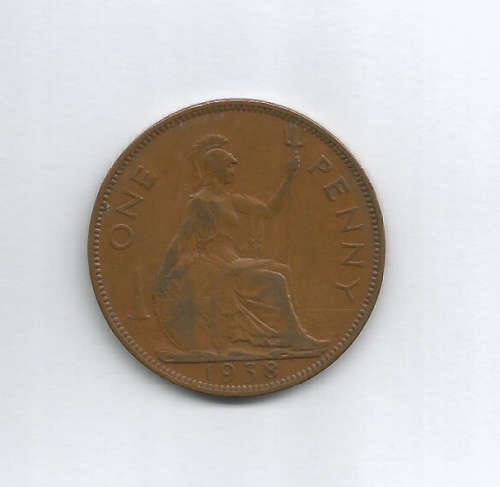 GREAT BRITAIN - 1938 ONE PENNY COIN - F. CONDITION