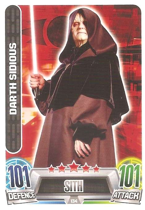 STAR WARS 2013 - FORCE ATTAX MOVIE SERIES 2 - DARTH SIDIOUS RARE  "CLUB 101" TRADING CARD 134