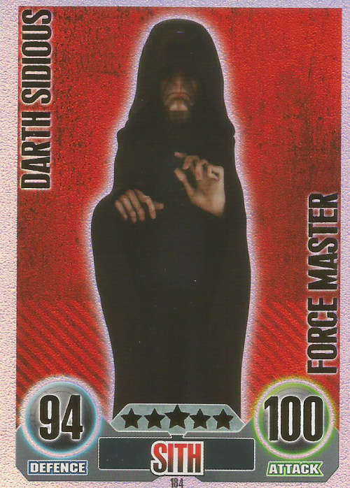 STAR WARS 2012 - FORCE ATTAX CLONE WARS S1 - DARTH SIDIOUS `FORCE MASTER` CARD 184