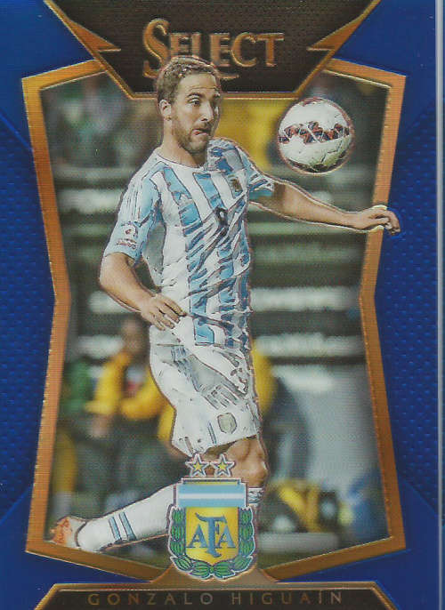GONZALO HIGUAIN - PANINI "PRIZM SELECT 2015"  - "BLUE PLAID BASE" TRADING CARD 195 of 299