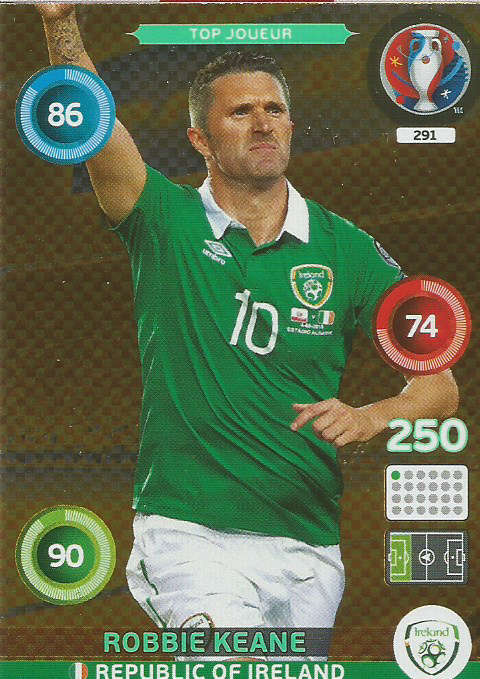 PANINI EURO 2016 - ROBBIE KEANE "TOP JOUEUR" FOIL TRADING CARD 291