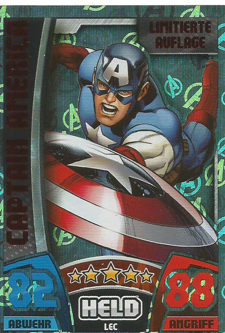 TOPPS HERO ATTAX 2014 - MARVEL UNIVERSE - CAPTAIN AMERICA "LIMITED EDITION"  CARD LEC GERMAN