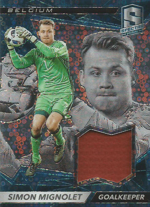 SIMON MIGNOLET - PANINI ` SPECTRA 2016/17`  - RARE `JERSEY MEMO PATCH` TRADING CARD 7 of 75
