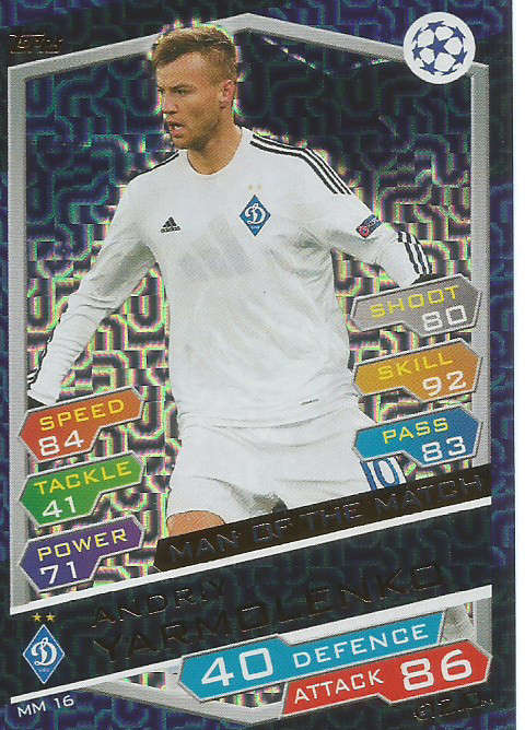 ANDRIY YARMOLENKO - CHAMPIONS LEAGUE 2016/17 -GOLD  "MAN of the MATCH" FOIL TRADING CARD